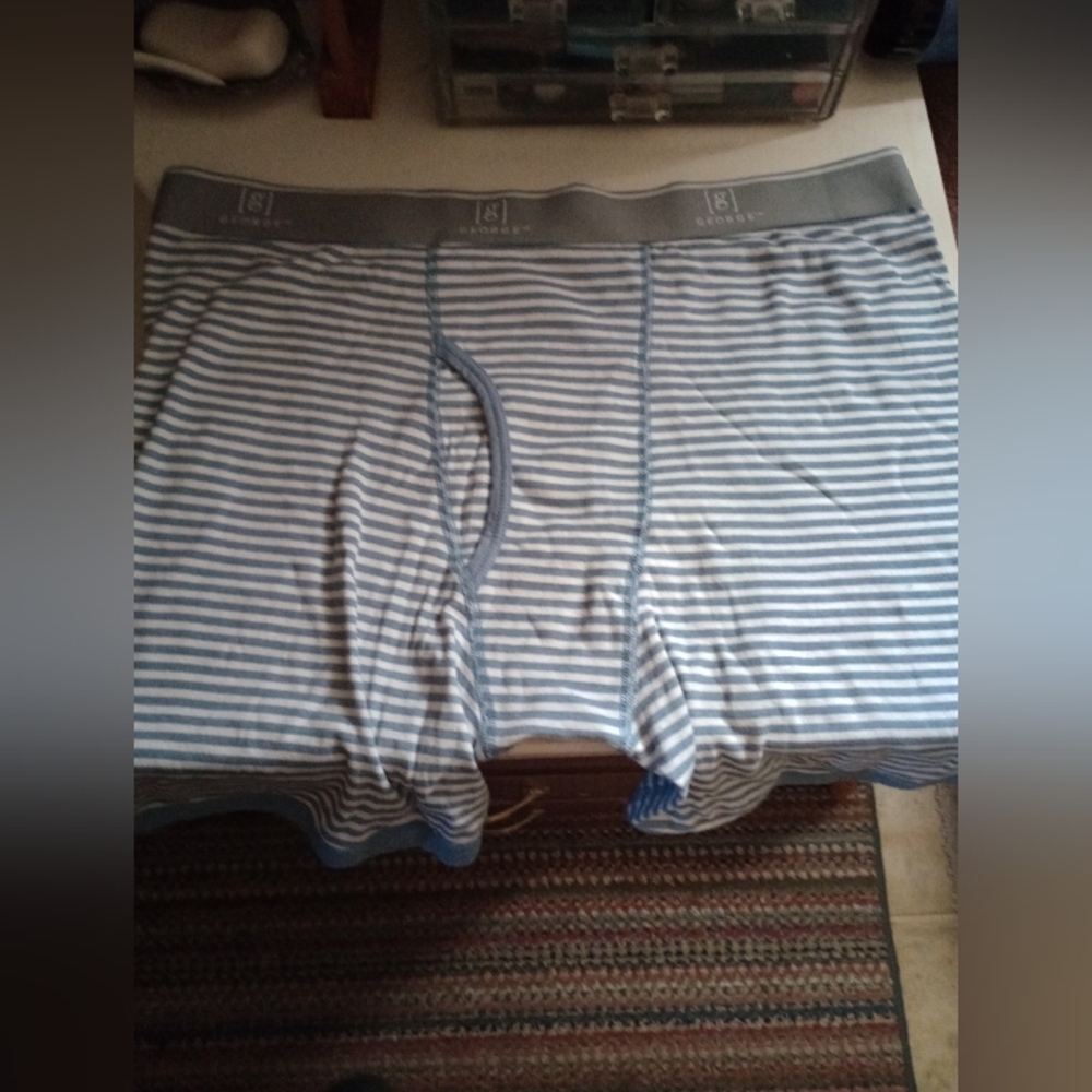 George Men's Boxer Briefs - Light Blue and White Stripes